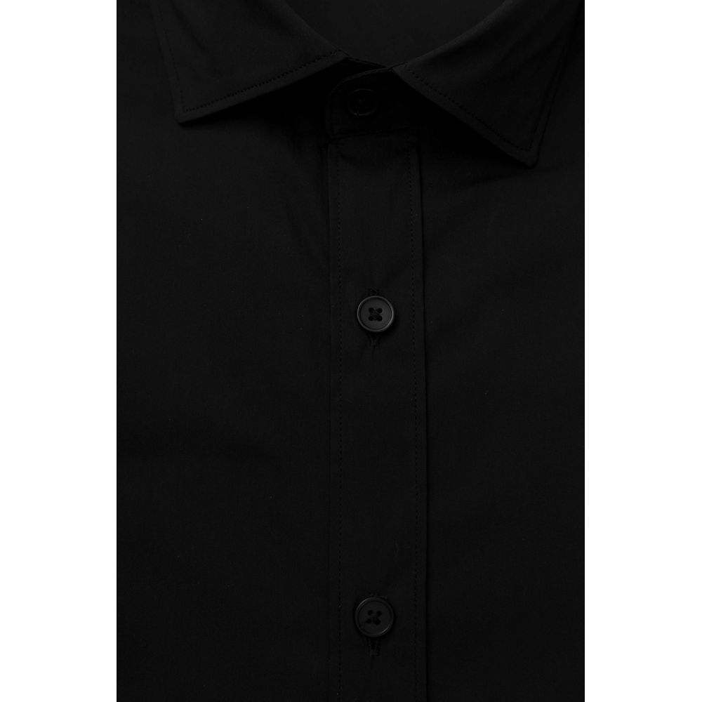 Bagutta Black Cotton Men Shirt Slim Fit with French Collar