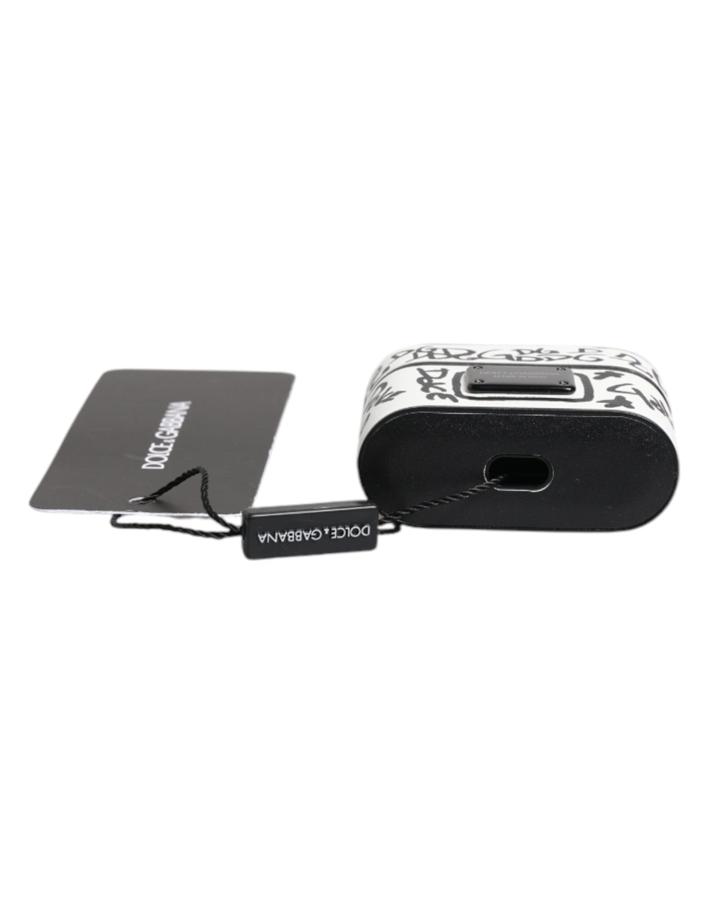 Dolce & Gabbana Black White Leather Scribble Embossed Logo Airpods Case