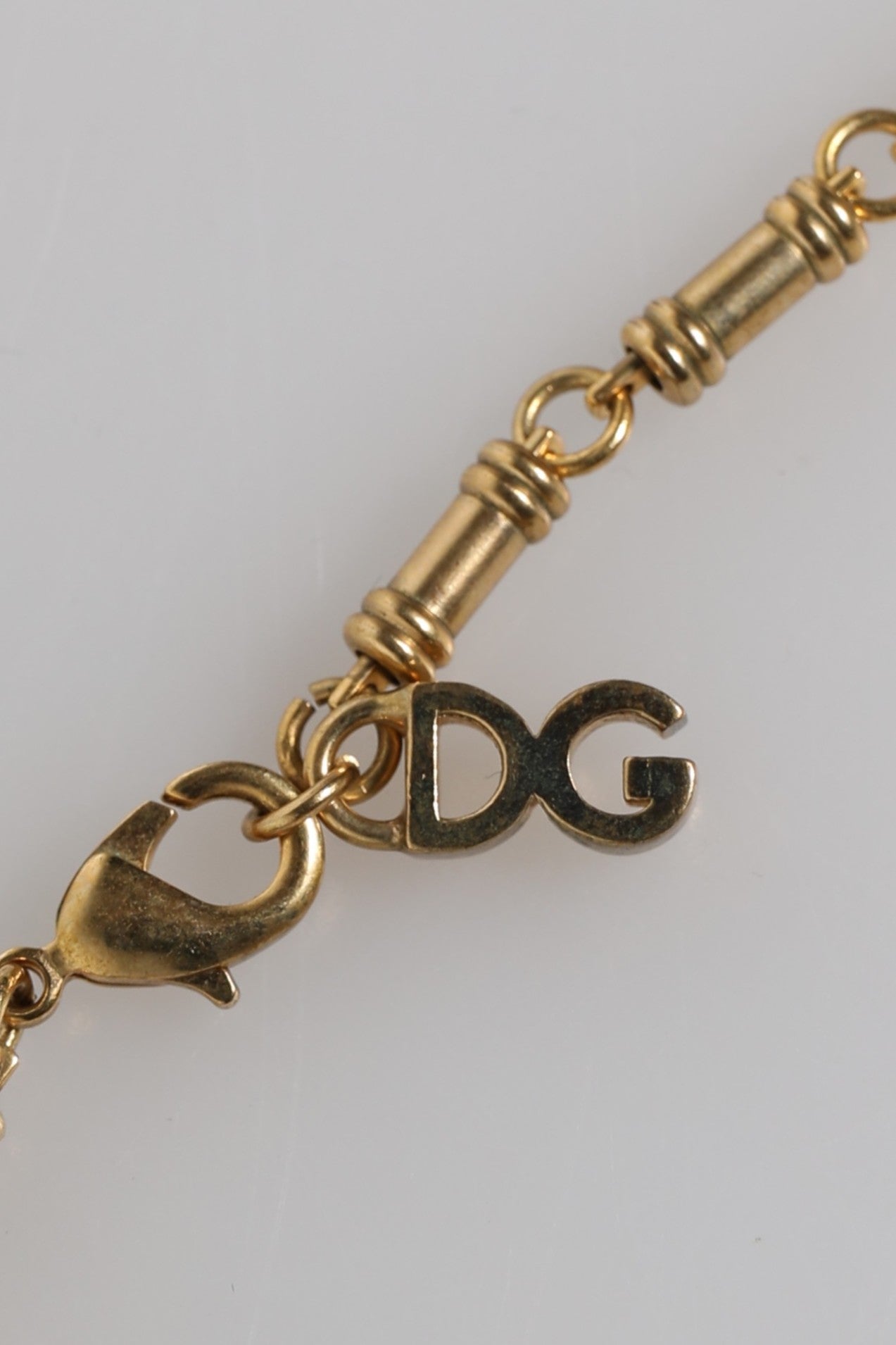 Dolce & Gabbana Gold Tone Chain Brass Crystal Crown Pendant Necklace