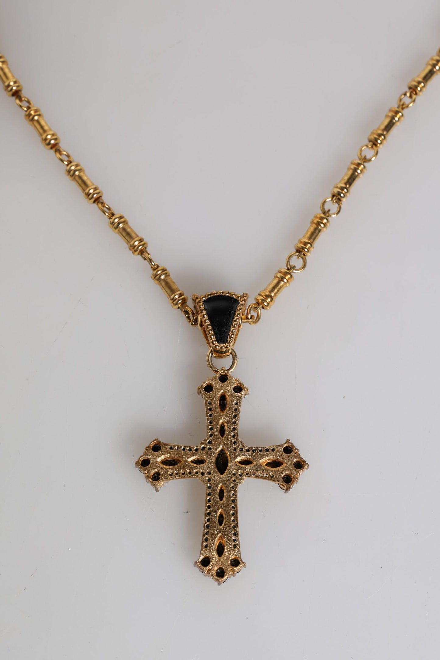 Dolce & Gabbana Gold Brass Chain Religious Crystal Cross Pendant Necklace