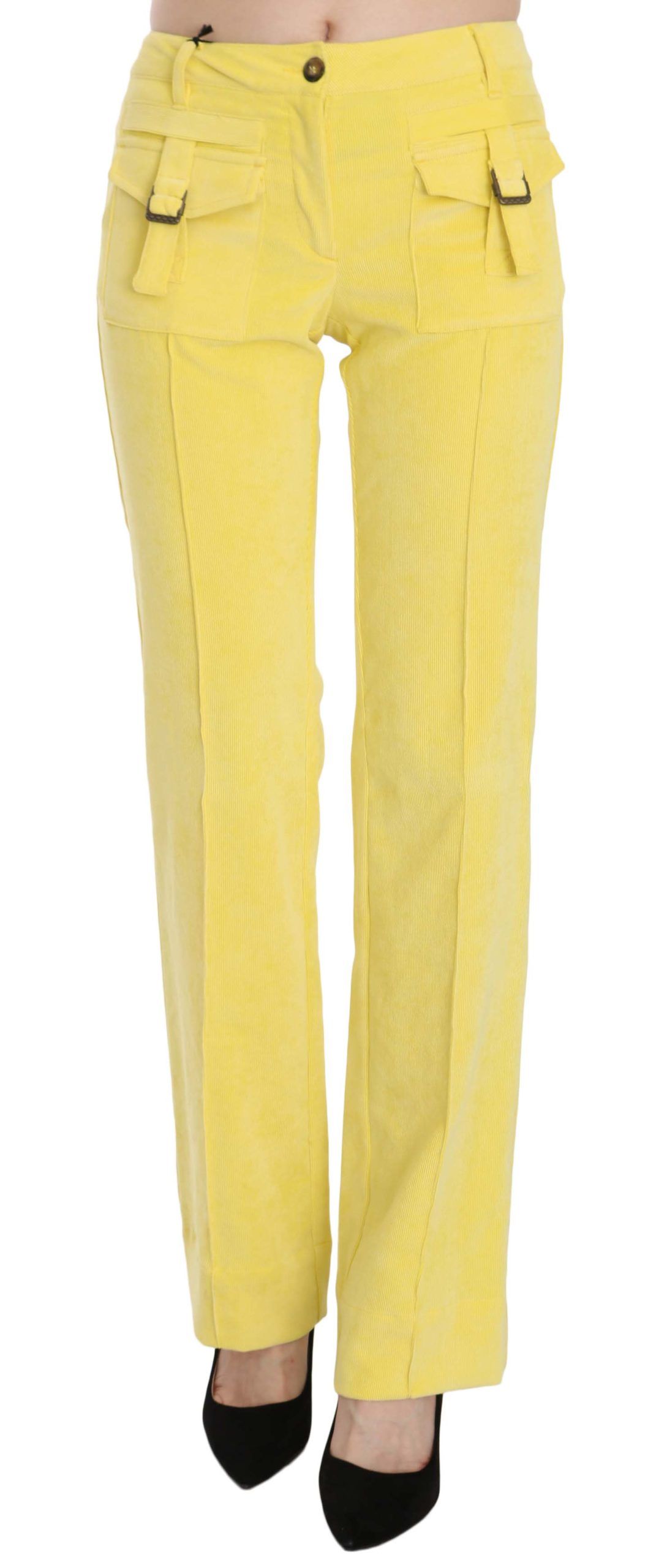 Just Cavalli Chic Yellow Corduroy Mid Waist Pants