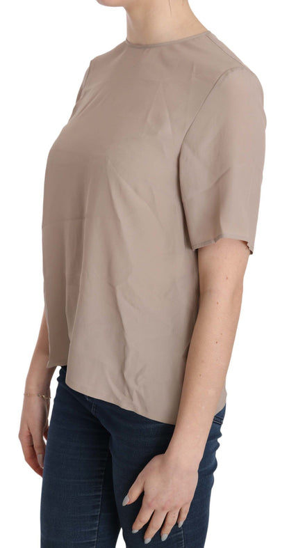 Dolce & Gabbana Elegant Beige Silk Blend Crew Neck Blouse