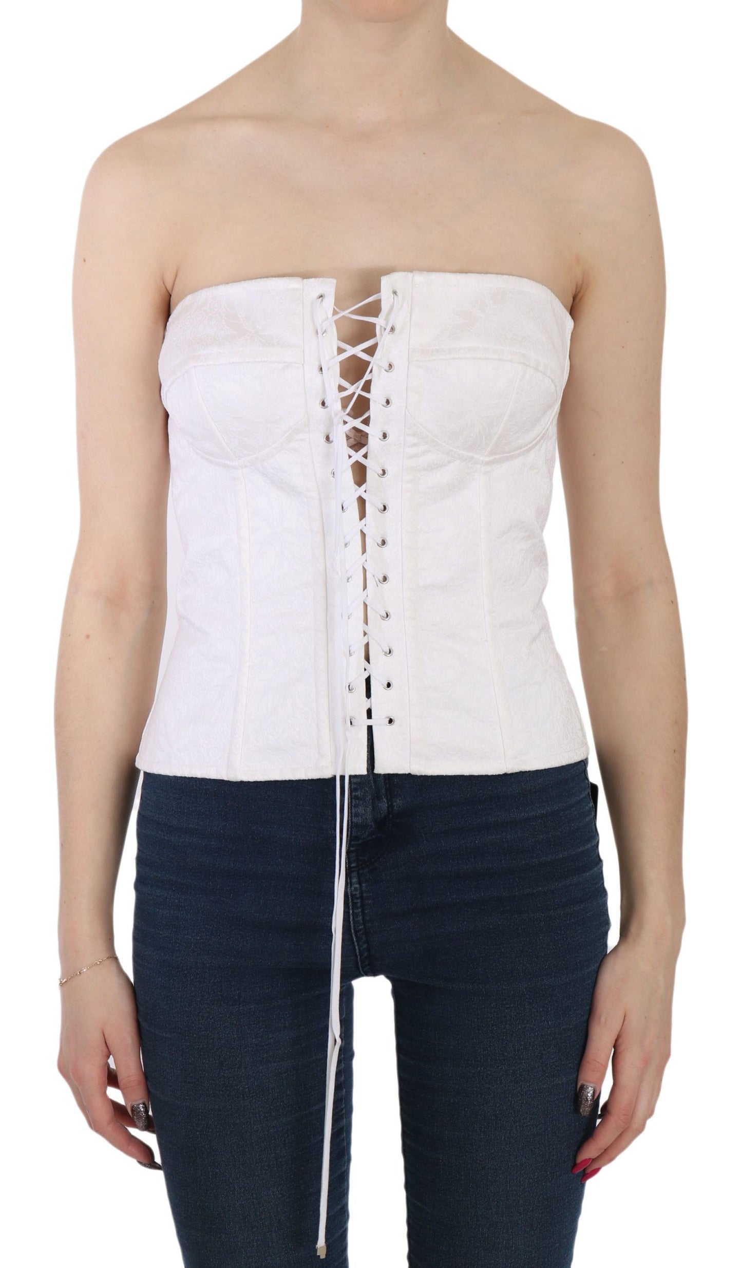 Dolce & Gabbana Elegant White Strapless Corset Top