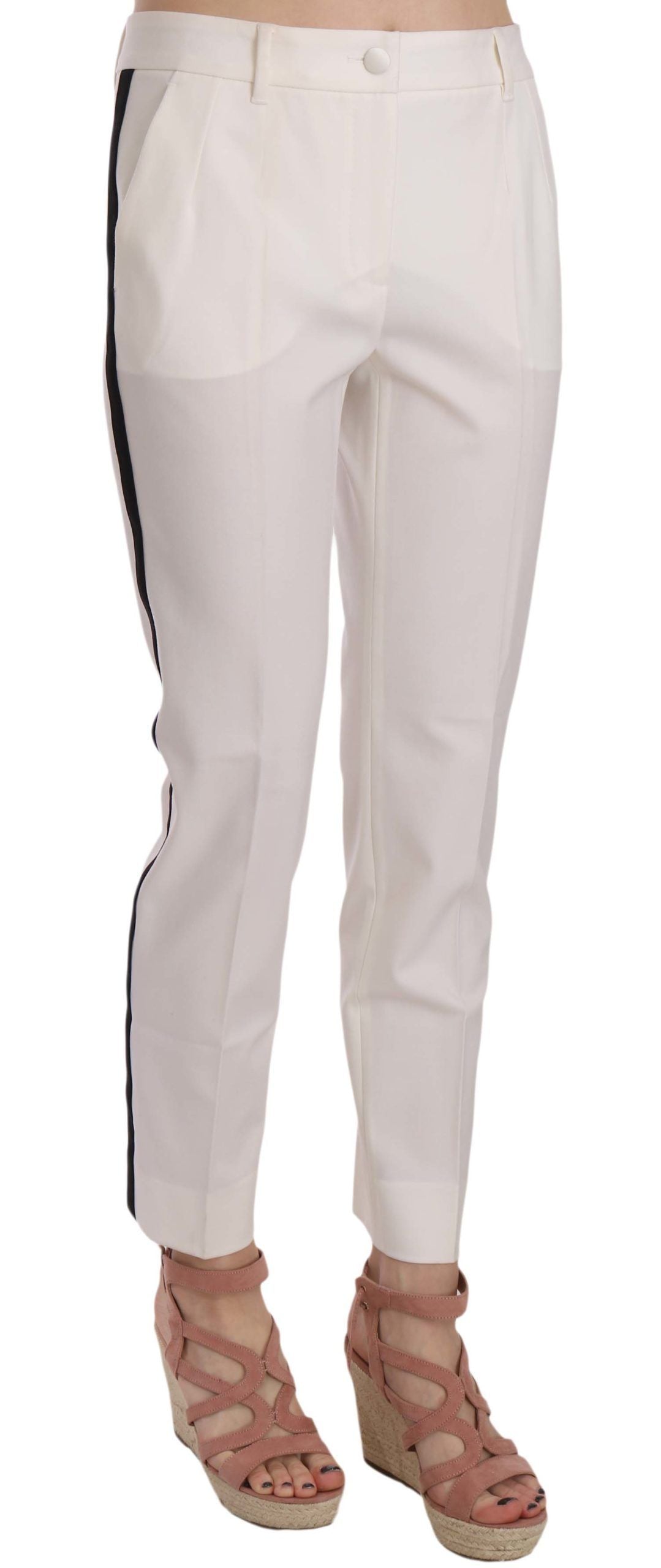 Dolce & Gabbana Elegant White Stripe Wool Tapered Trousers