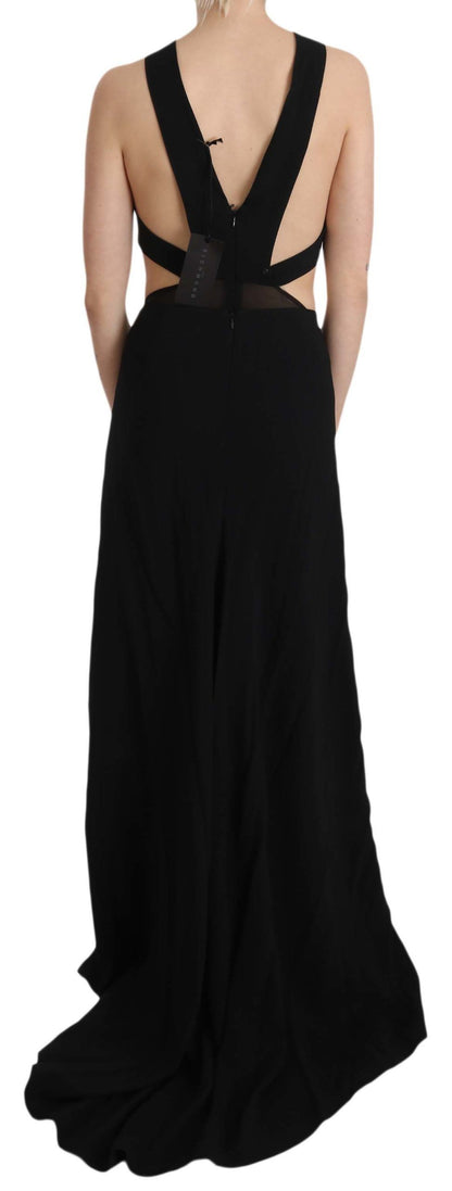 John Richmond Elegant Flare Maxi Evening Dress with Crystal Accents