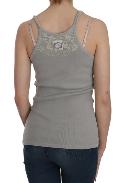 PINK MEMORIES Elegant Sleeveless Grey Cotton Blouse