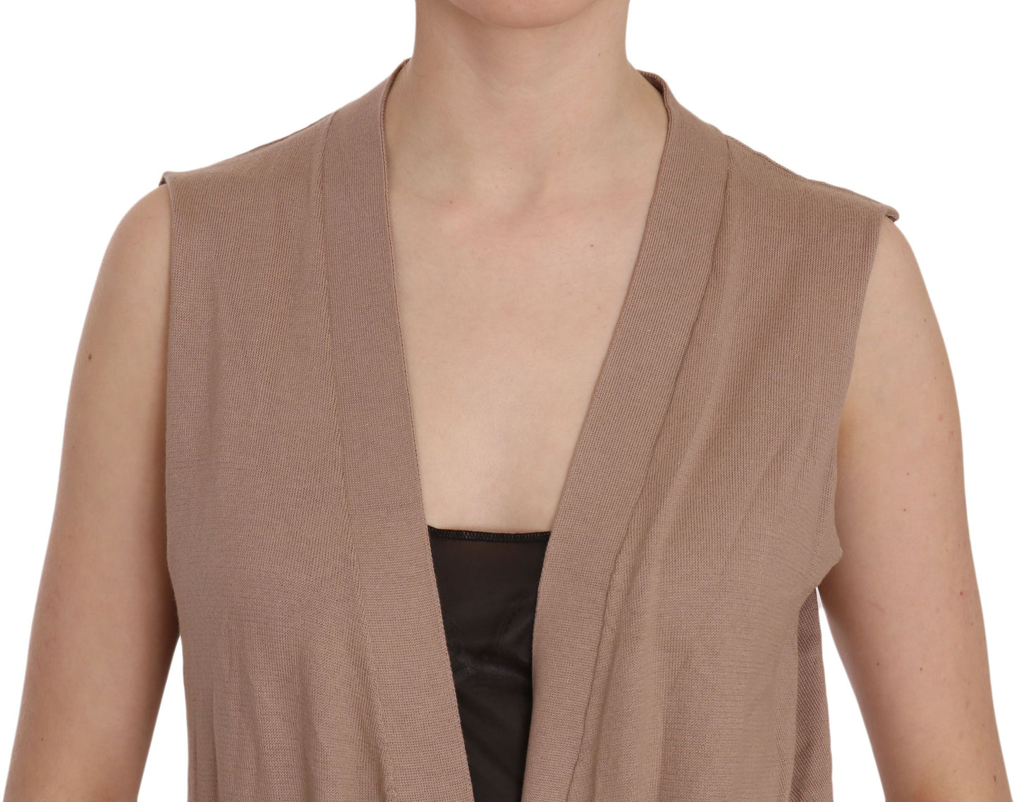 PINK MEMORIES Chic Sleeveless Cotton Cardigan Vest - Elegant Brown