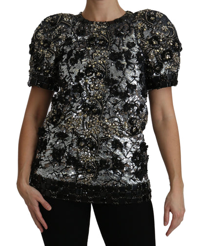 Dolce & Gabbana Sequined Crystal Embellished Crew Neck Top