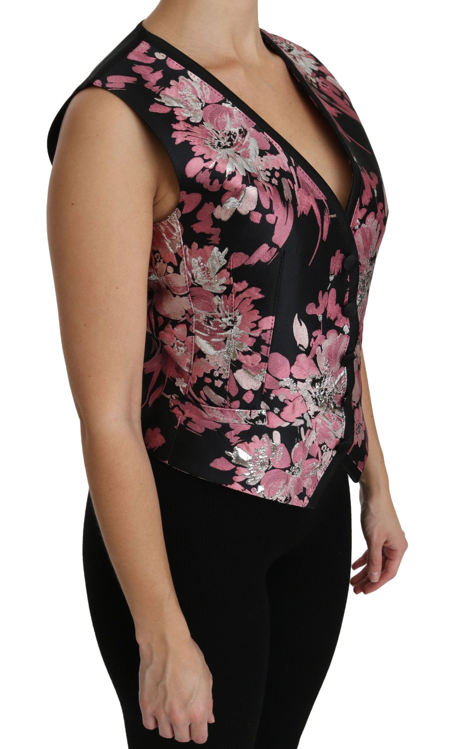 Dolce & Gabbana Elegant Floral Brocade Plunging Vest Top