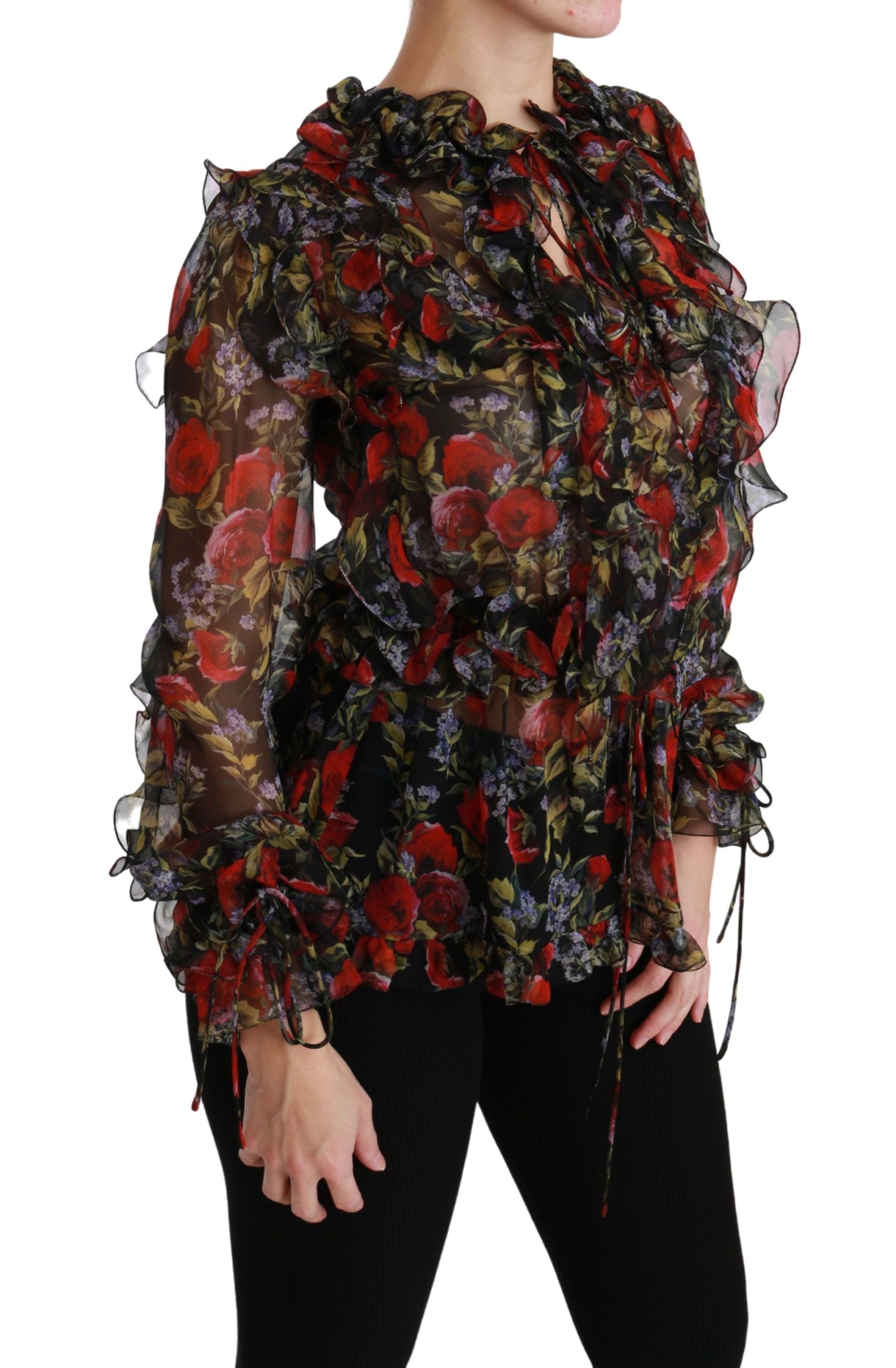 Dolce & Gabbana Elegant Floral Silk Long Sleeve Blouse