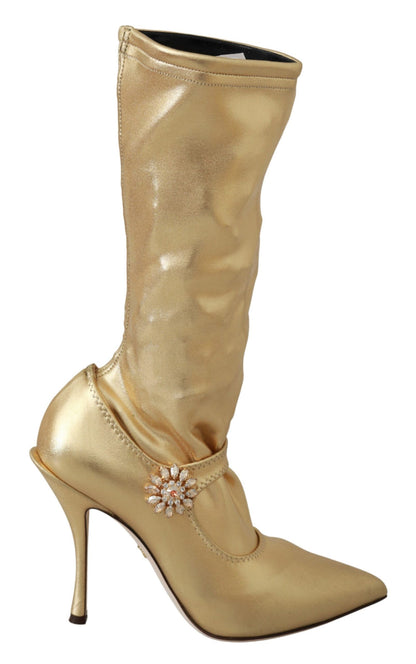 Dolce & Gabbana Elegant Gold Crystal Booties