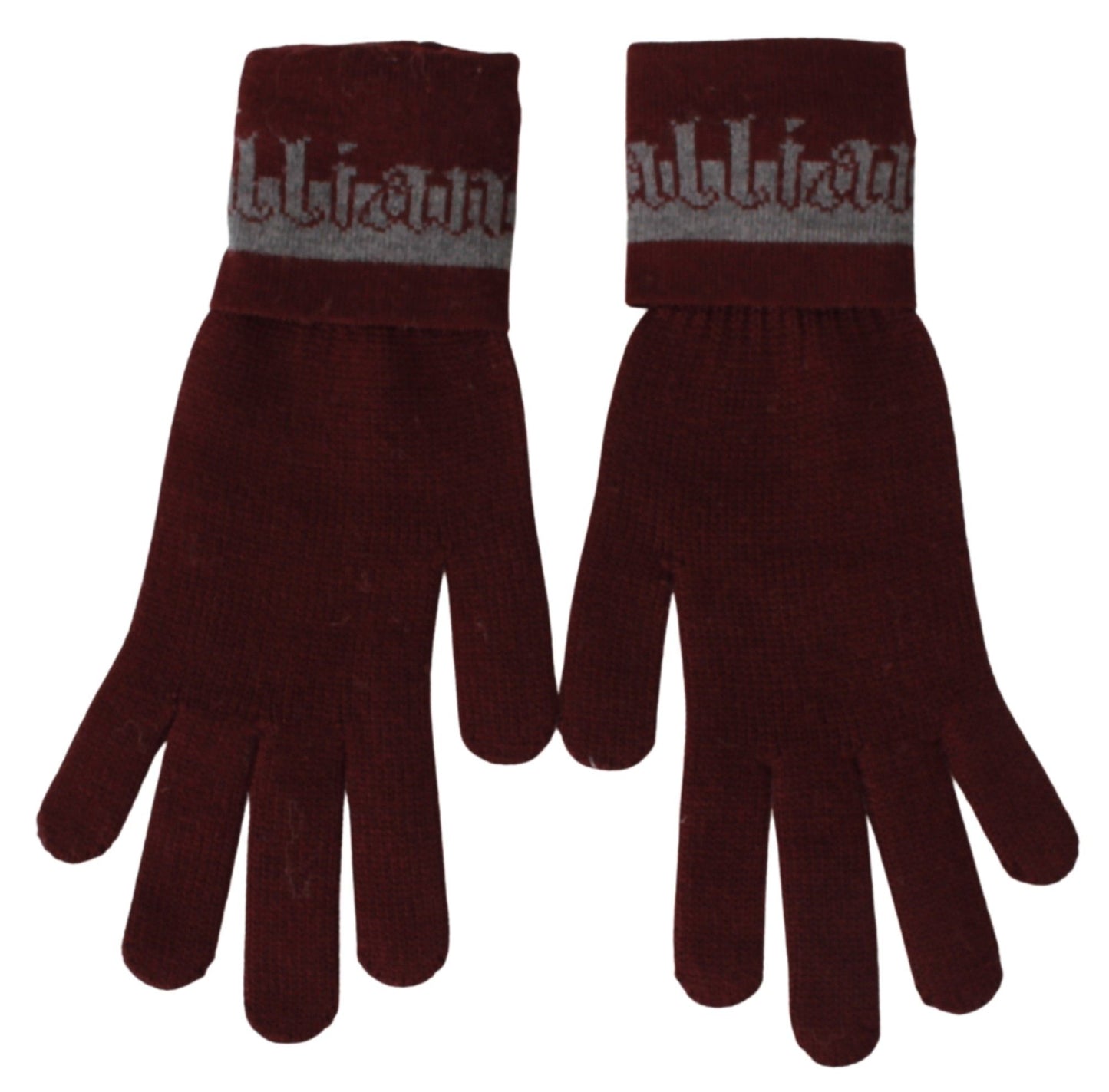 John Galliano Maroon Wool-Blend Designer Gloves