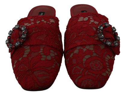 Dolce & Gabbana Radiant Red Slide Flats with Crystal Embellishments