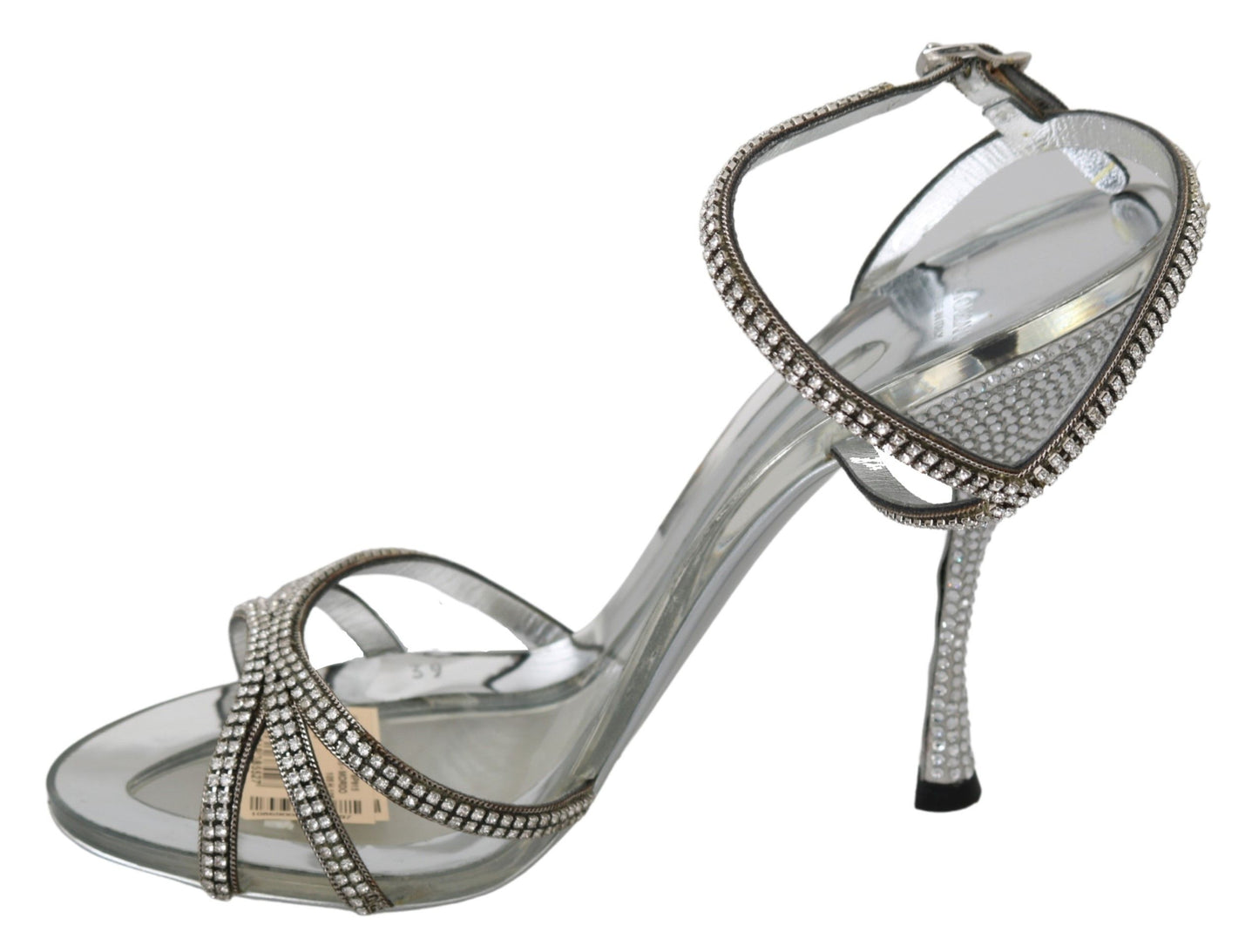 Dolce & Gabbana Silver Leather Ankle Strap Sandals with Crystals