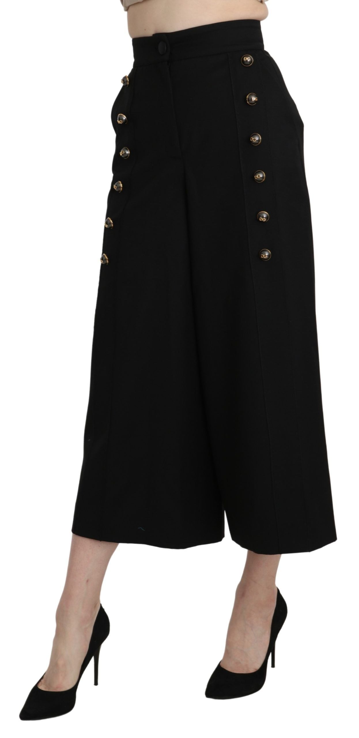 Dolce & Gabbana Elegant High Waist Wide Leg Virgin Wool Trousers