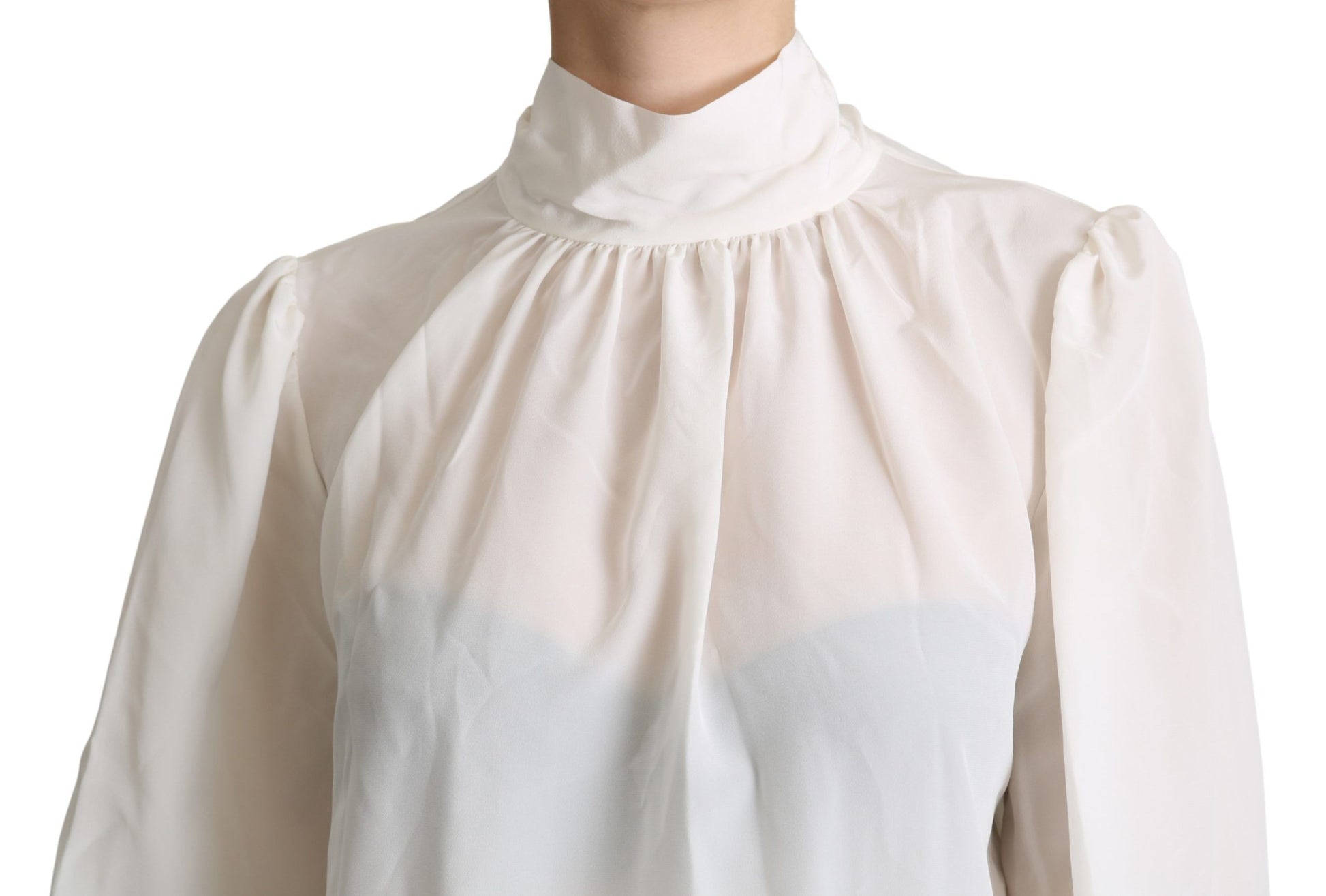 Dolce & Gabbana Elegant White Silk Pussy Bow Blouse