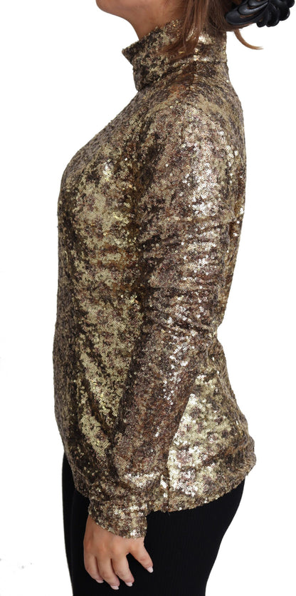 Dolce & Gabbana Sequined Turtleneck Full Zip Sweater in Brown