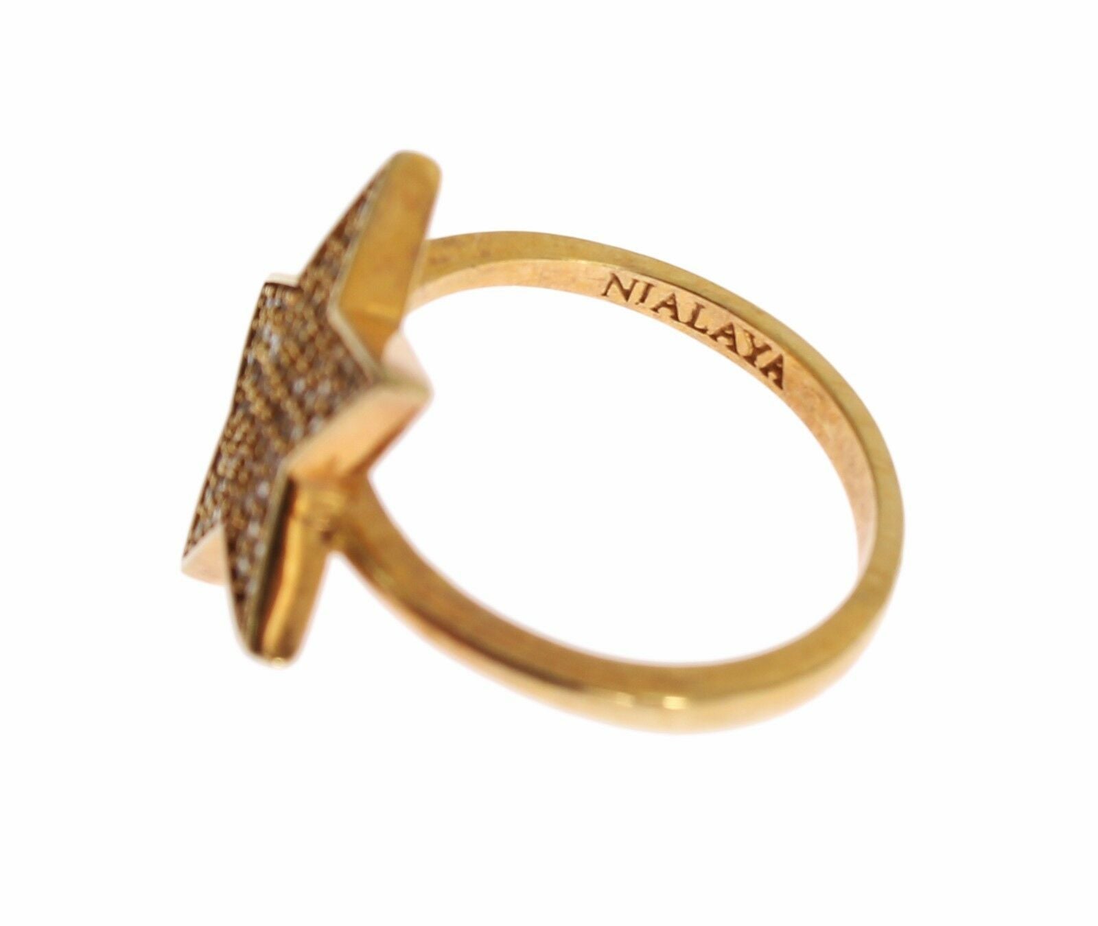 Nialaya Elegant Gold-Plated Sterling Silver Ring with CZ Crystals