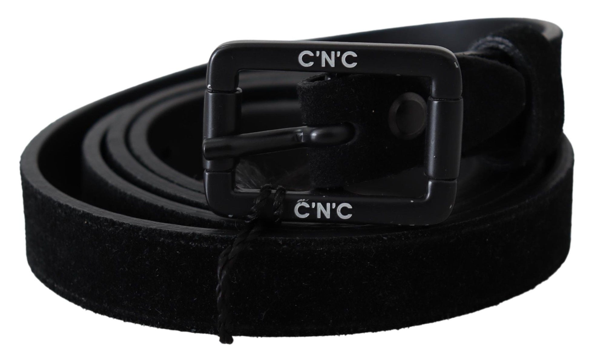 Costume National Elegant Black Velvet Buckle Leather Belt