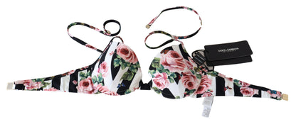 Dolce & Gabbana Chic Rose Print Bikini Top for Elegant Beach Days