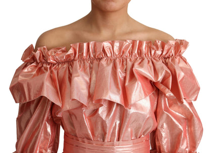 Dolce & Gabbana Pink Metallic Ruffled Gown Elegance