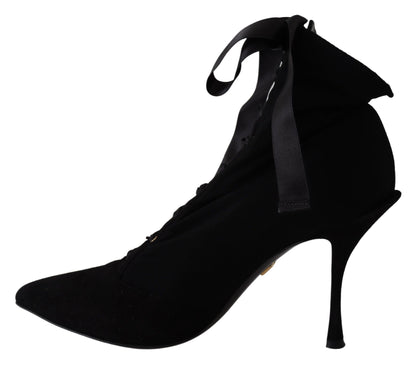 Dolce & Gabbana Elegant Black Ankle Heel Boots with Leather Sole