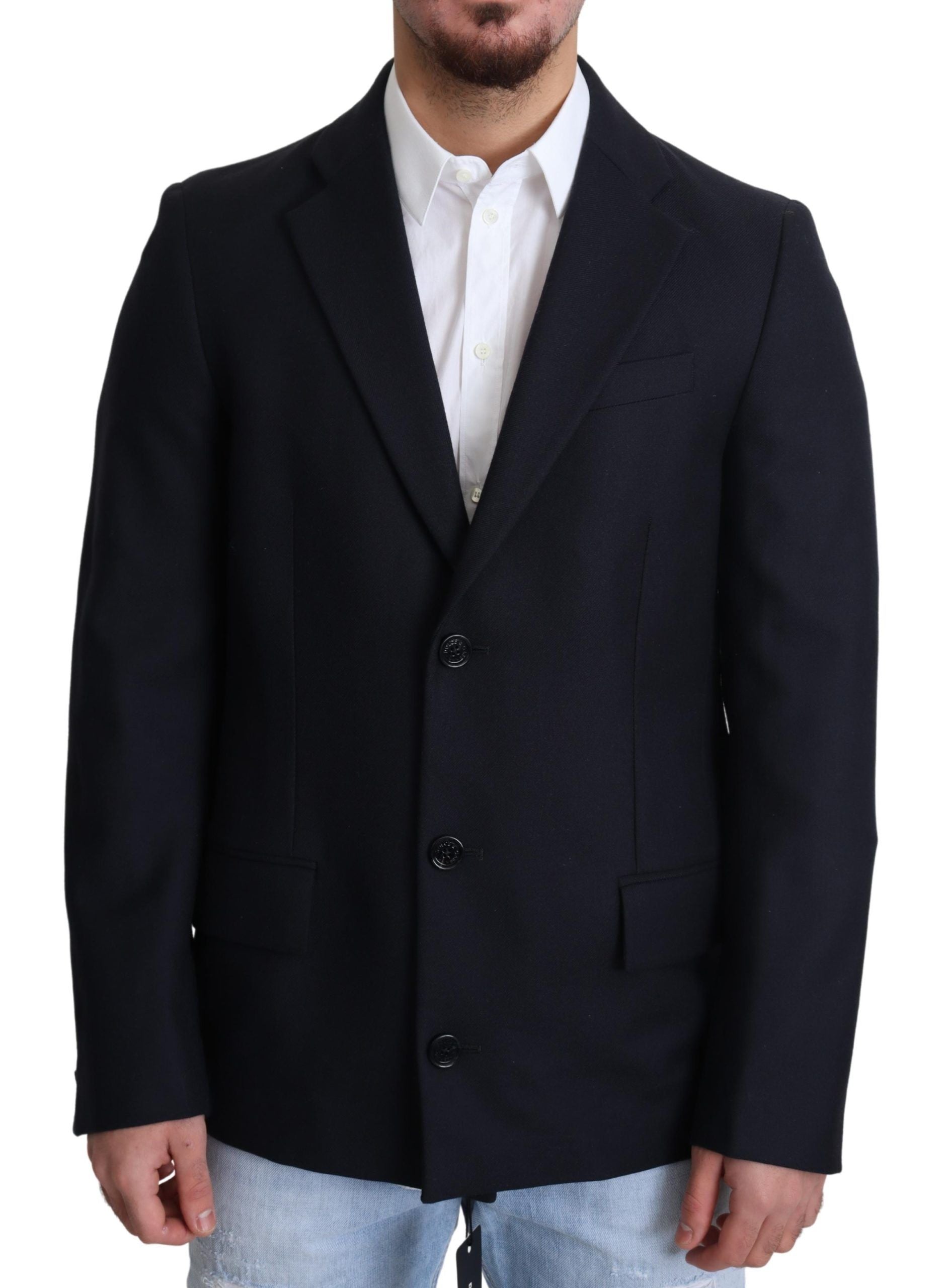 Dolce & Gabbana Elegant Dark Blue Virgin Wool Men's Coat