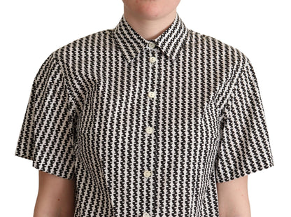 Dolce & Gabbana Elegant Black and White Patterned Cotton Polo