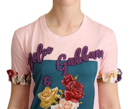 Dolce & Gabbana Elegant Floral Rose Applique T-Shirt