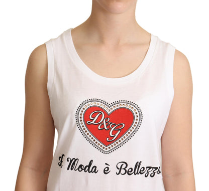 Dolce & Gabbana Crystal Embellished Heart White Sleeveless Tee