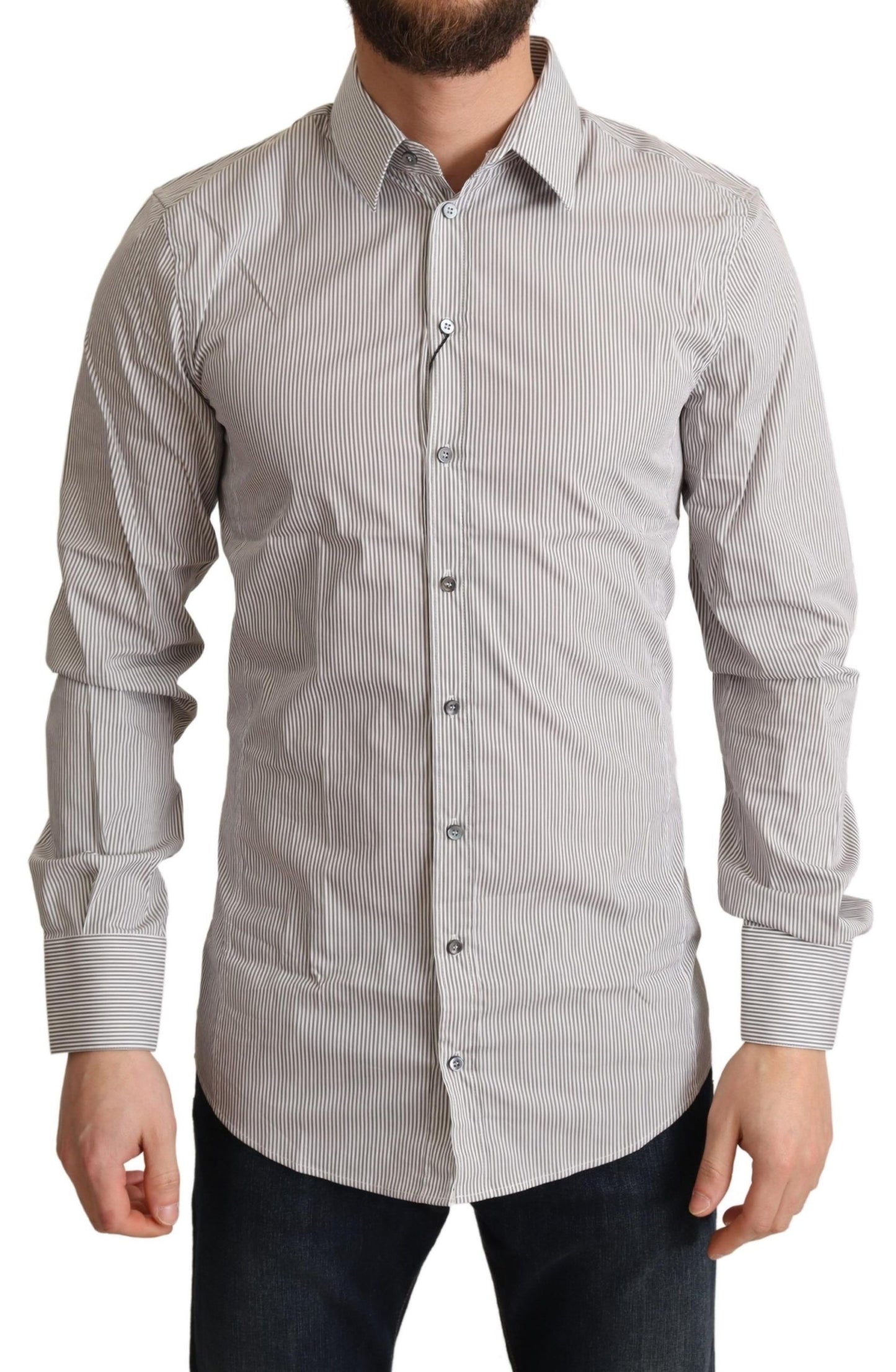 Dolce & Gabbana Elegant Gray Striped Slim Fit Dress Shirt