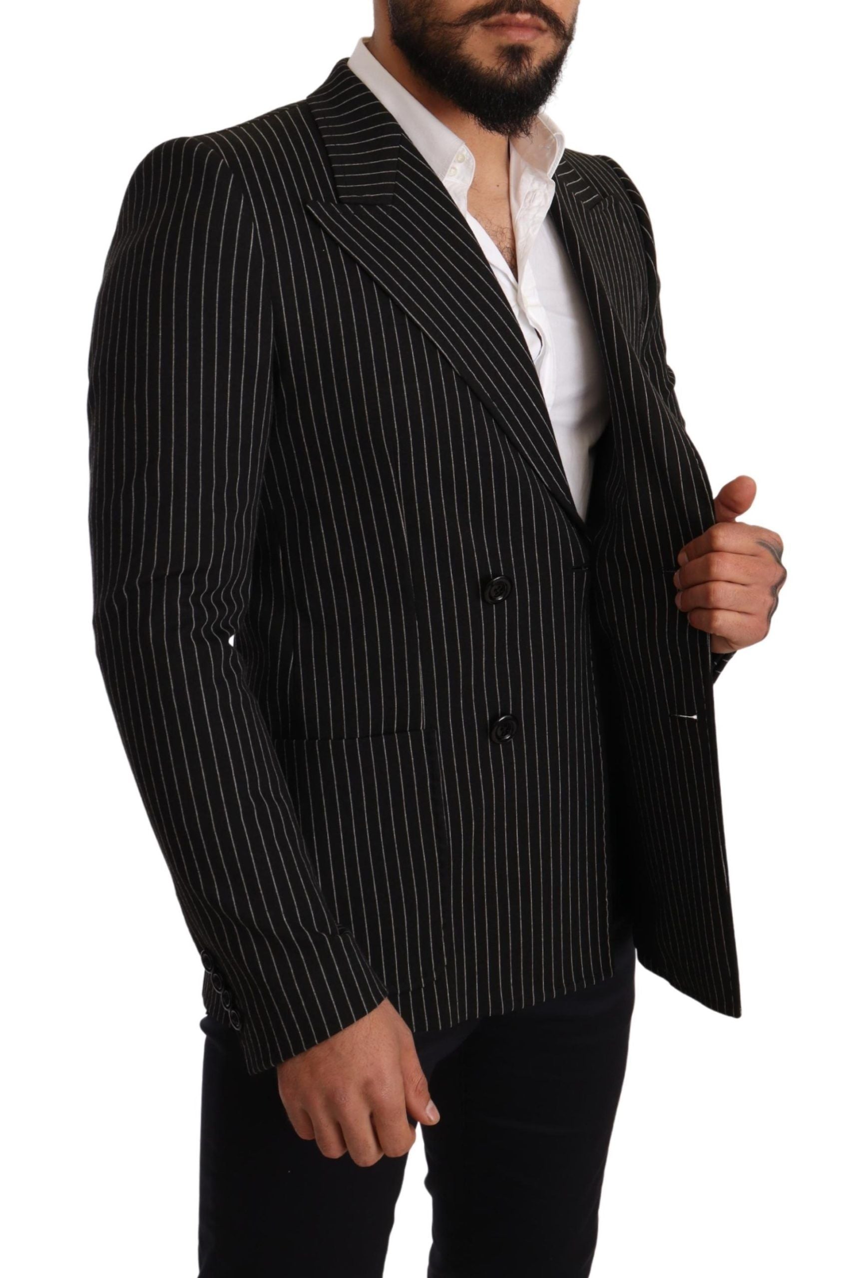 Dolce & Gabbana Elegant Striped Wool Blazer with Silk Lining