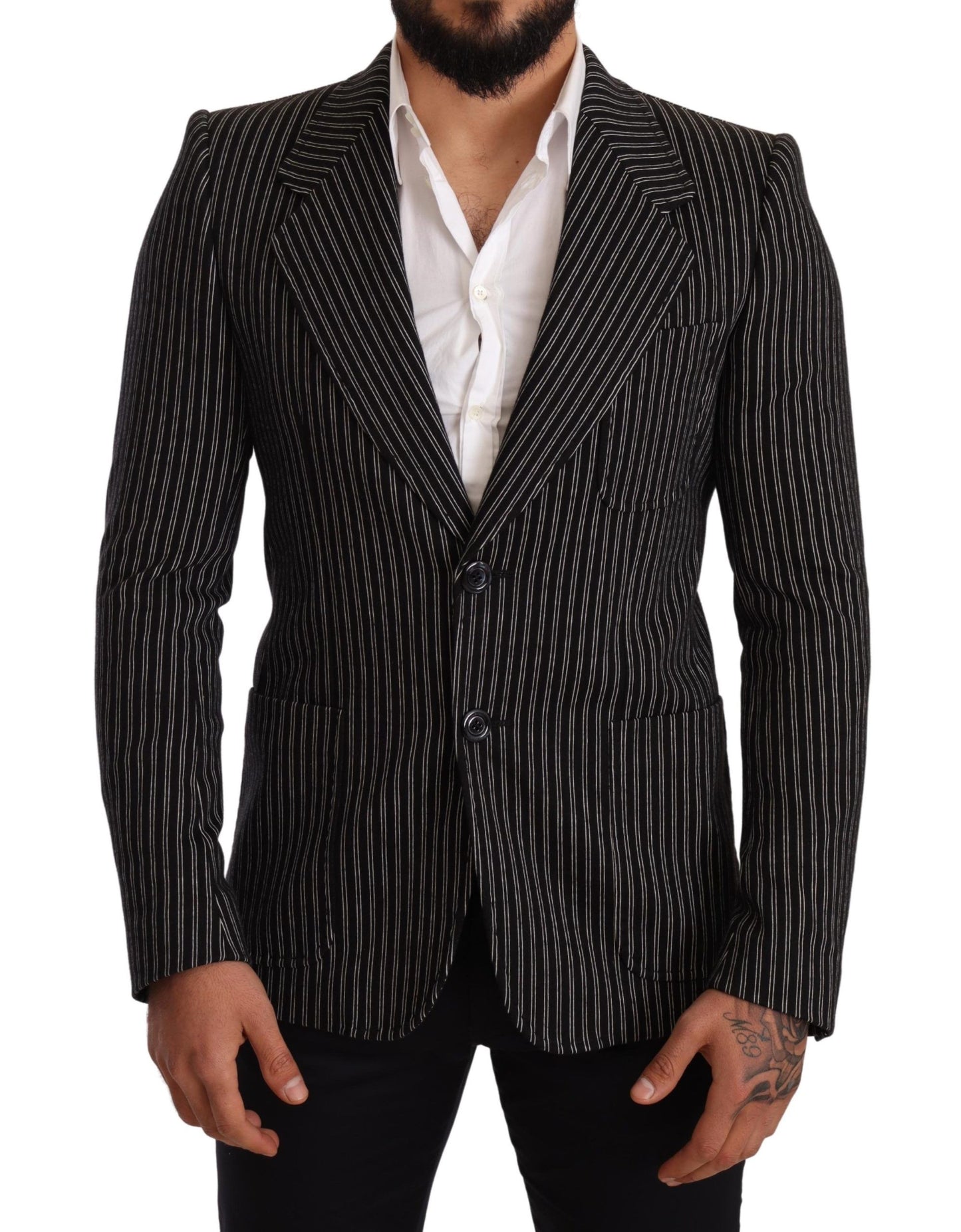 Dolce & Gabbana Elegant Black Striped Virgin Wool Blazer