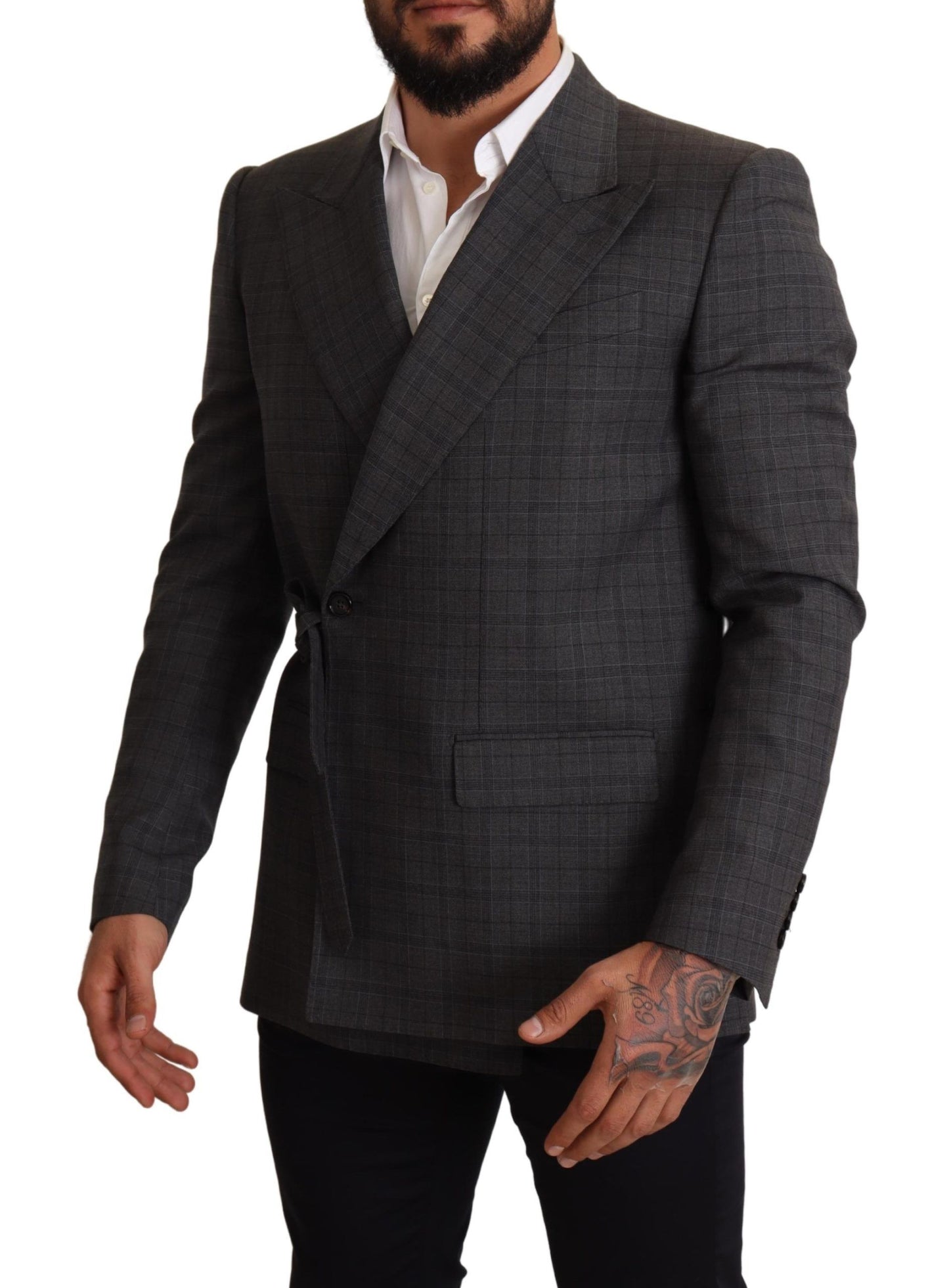 Dolce & Gabbana Chic Gray Check Martini Slim Fit Double-Breasted Blazer