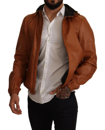 Dolce & Gabbana Elegant Brown Leather Bomber Jacket