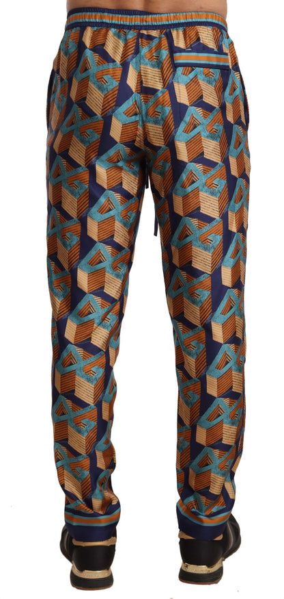 Dolce & Gabbana Elegant Silk Jogger Pants with Vibrant Print