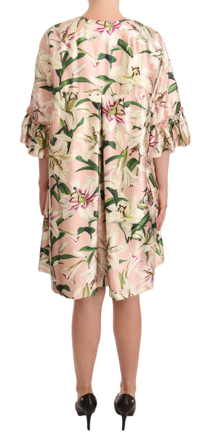 Dolce & Gabbana Elegant Floral Ruffled Silk Long Coat