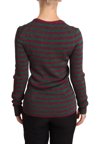 Dolce & Gabbana Elegant Maroon and Green Striped Crewneck Sweater