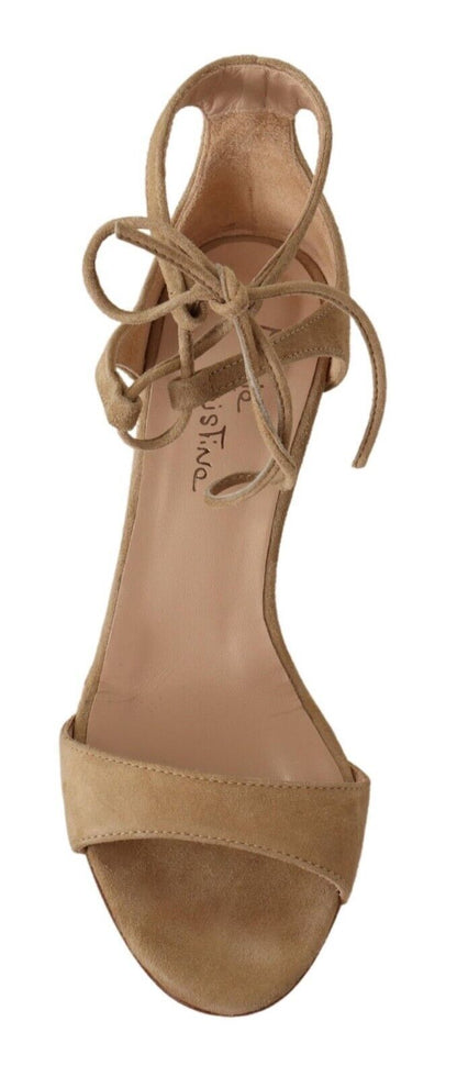 Maria Christina Elegant Beige Suede Ankle Strap Heels