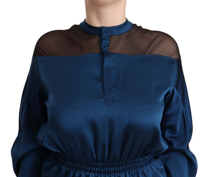 Masha Ma Elegant Crew Neck Silk Blouse in Blue