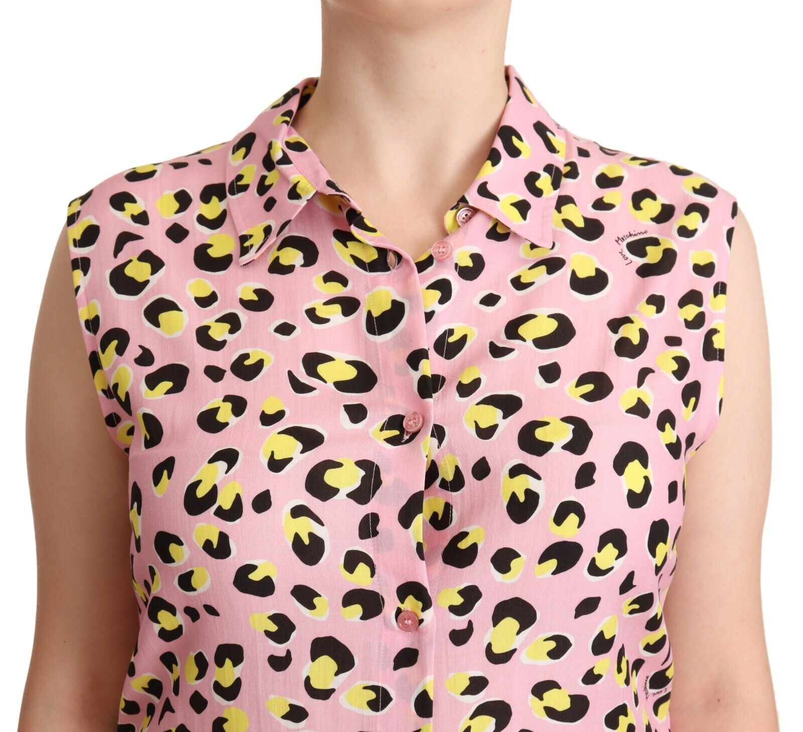 Love Moschino Sleeveless Leopard Print Polo Top