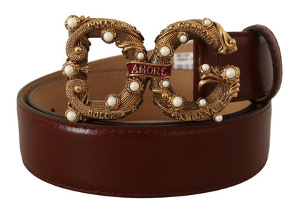 Dolce & Gabbana Elegant Pearl-Embellished Leather Amore Belt