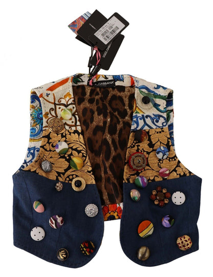 Dolce & Gabbana Multicolor Cropped Vest Top with Button Accents