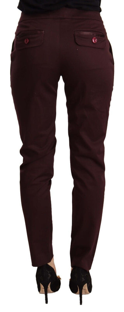 Just Cavalli Maroon Slim Fit Skinny Pants with Zipper Detail