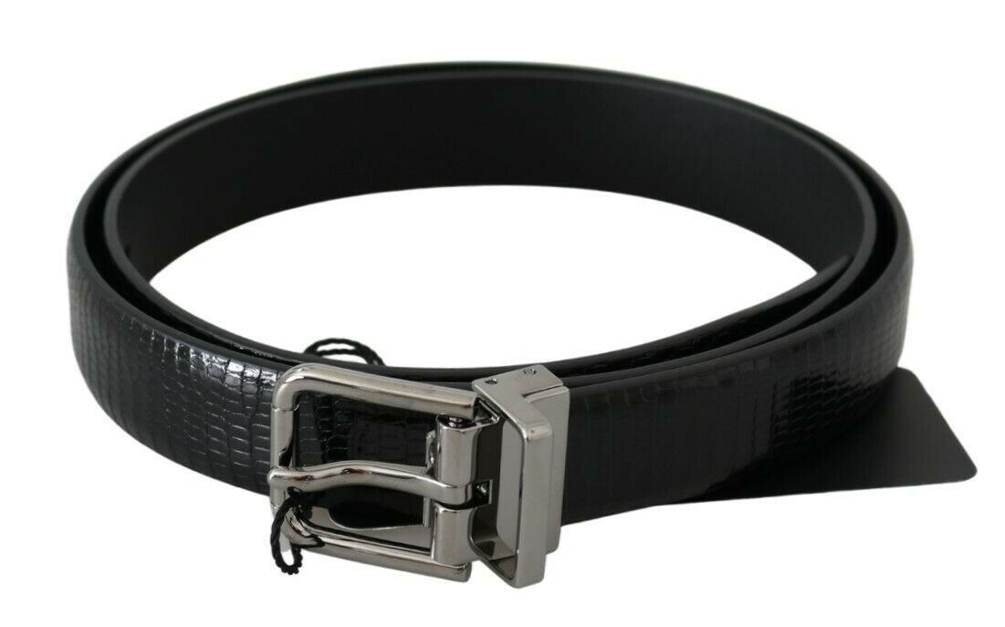 Dolce & Gabbana Elegant Lizard Skin Leather Belt in Black