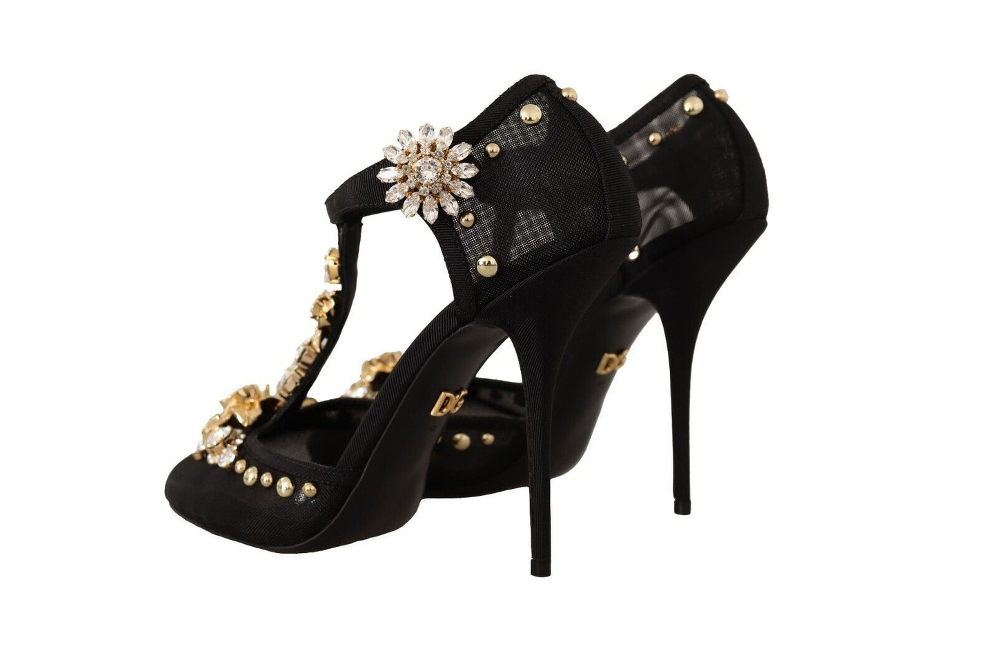 Dolce & Gabbana Elegant Crystal-Embellished Mesh T-Strap Pumps