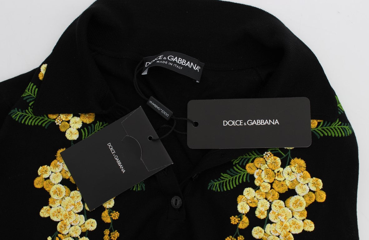 Dolce & Gabbana Elegant Black Silk Floral Polo Top