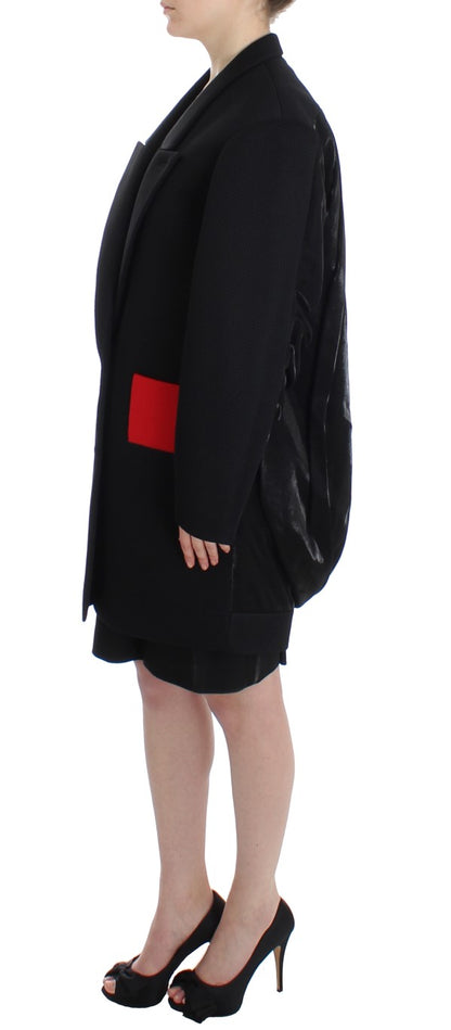 KAALE SUKTAE Elegant Draped Long Coat in Black with Red Accents