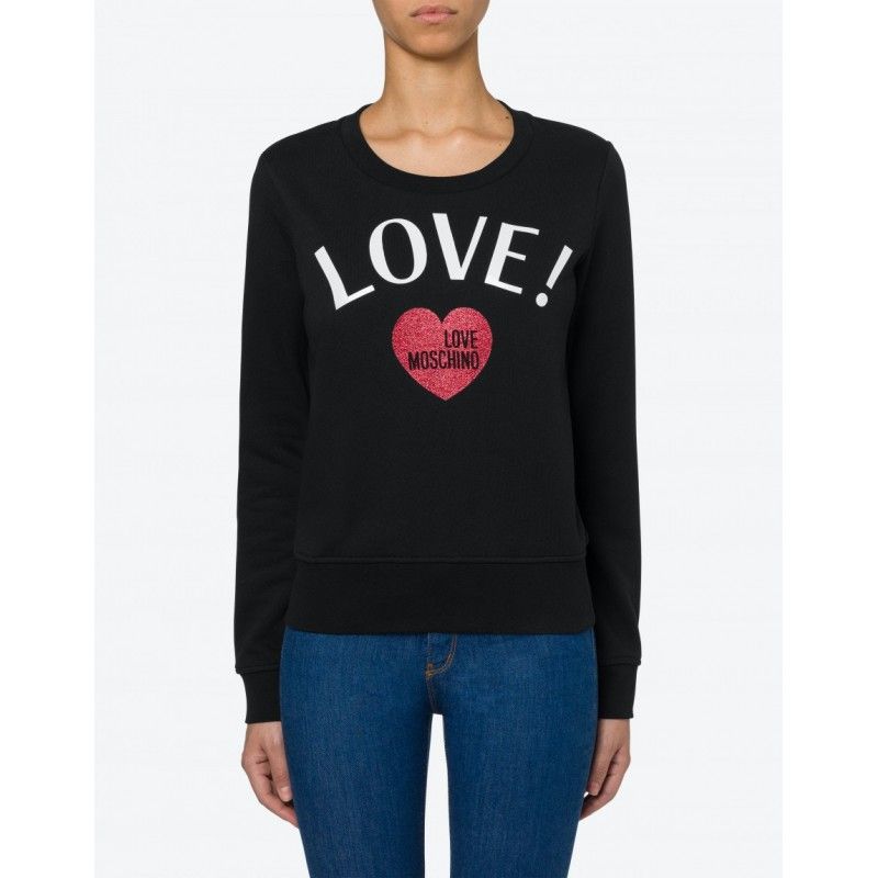 Love Moschino Chic Glitter Heart Cotton Sweatshirt