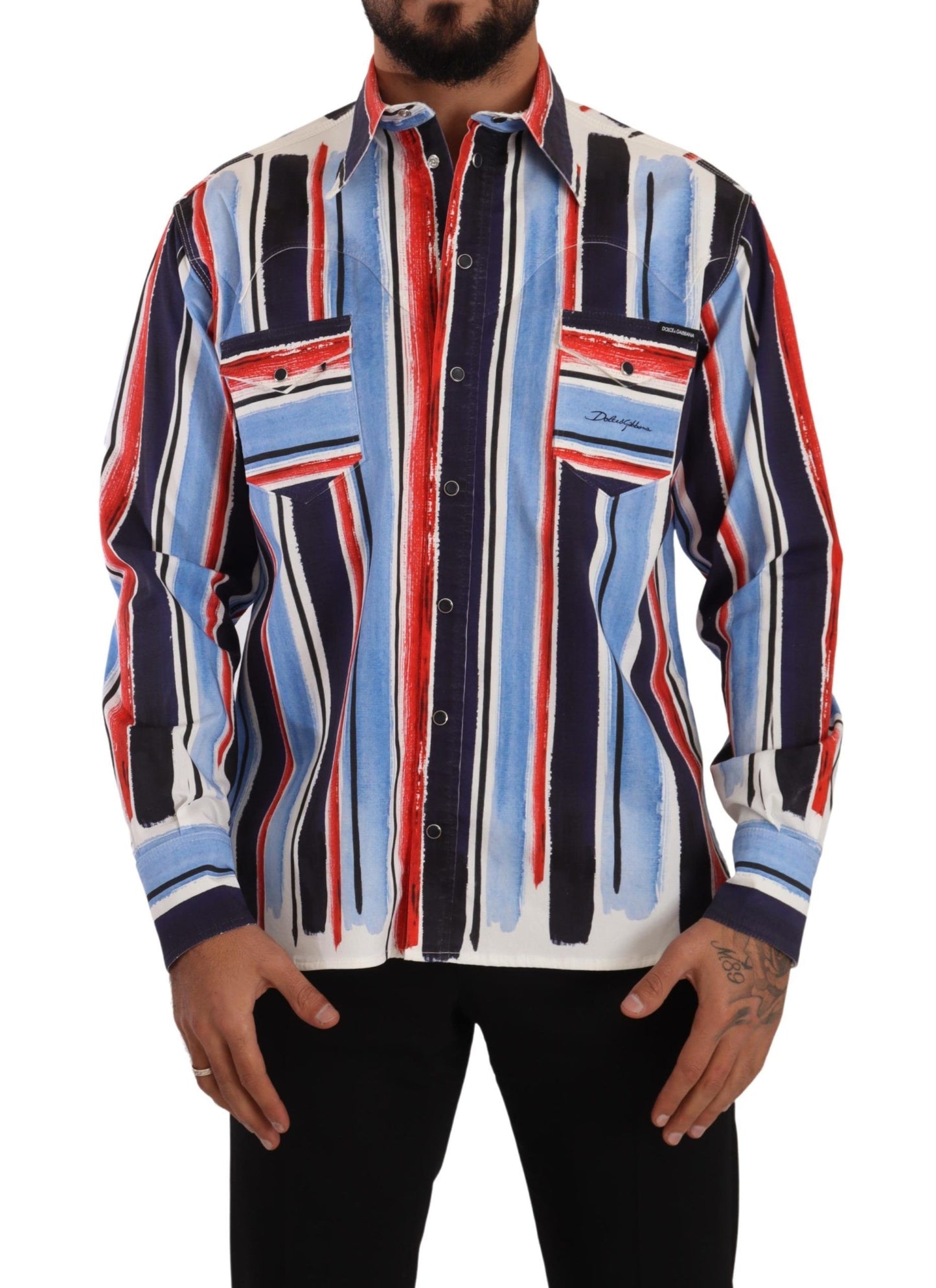 Dolce & Gabbana Elegant Striped Cotton Shirt with Pockets